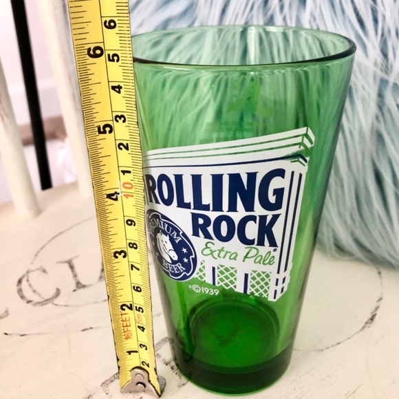 Rolling Rock, Beer Glasses Green Beer Glass, 17oz & 13oz Set of 2 Nice Condition - Picture 10 of 11